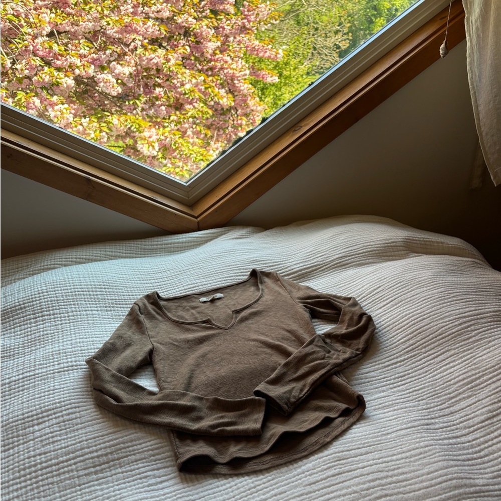 Madewell Long Sleeve Brown Squareneck Tee